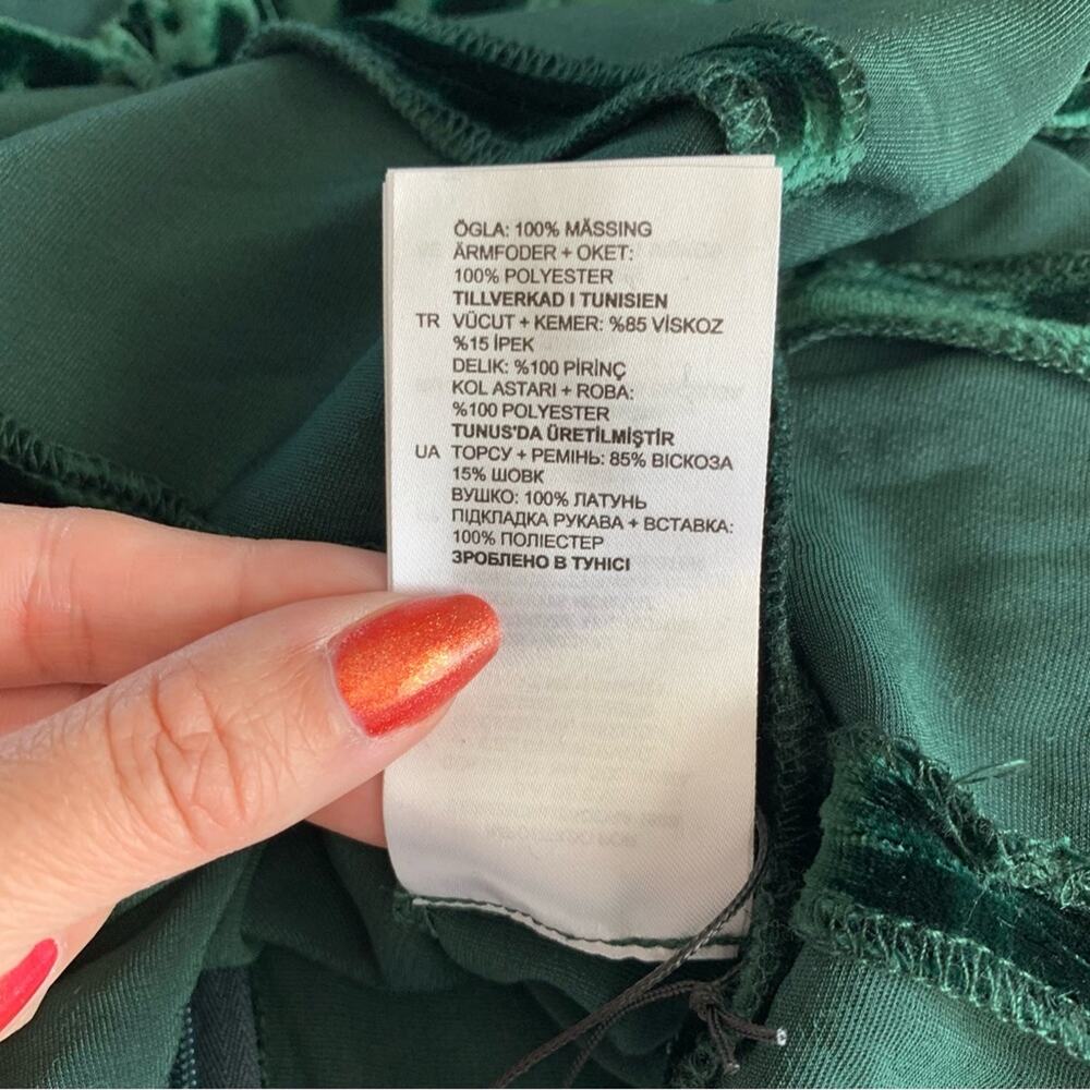 Sandro Stuarty Dark Green Velvet Belted Puff Sleeve Mini Dress Size 3 Large - Picture 7 of 14